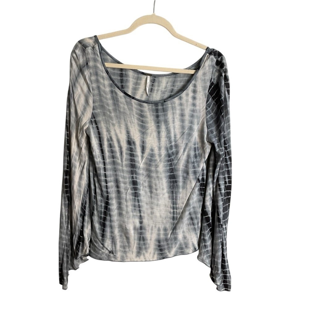 Free People Gray and Cream Long Sleeve Top